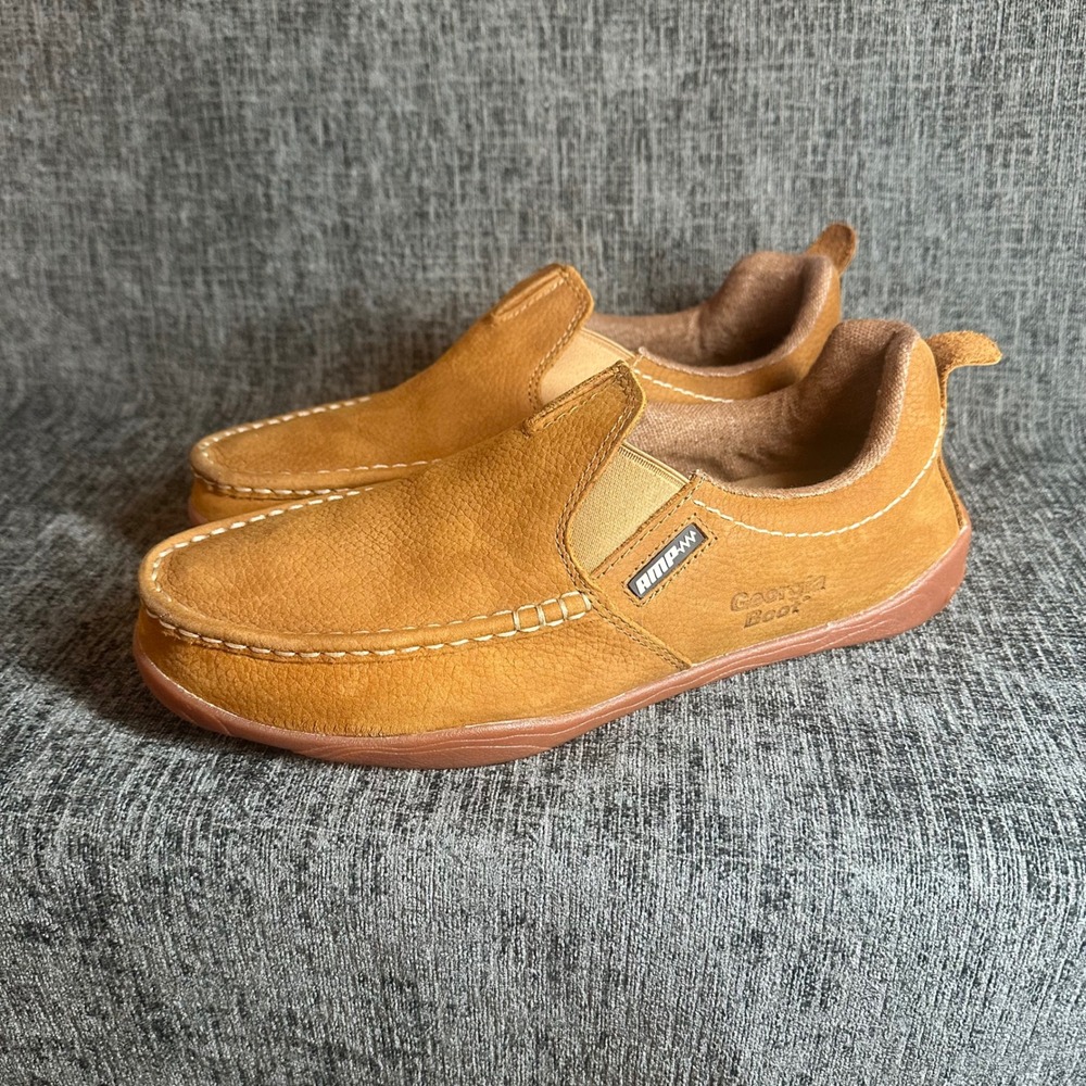 Georgia Boot AMP Slip On Shoes Men 9,5 Brown Leather Moccasin Loafers